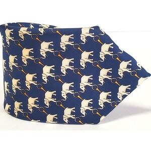 Rosso Fiorentino Necktie Italy 100% Silk Elephants w/ Links Navy Cream Gold Tie